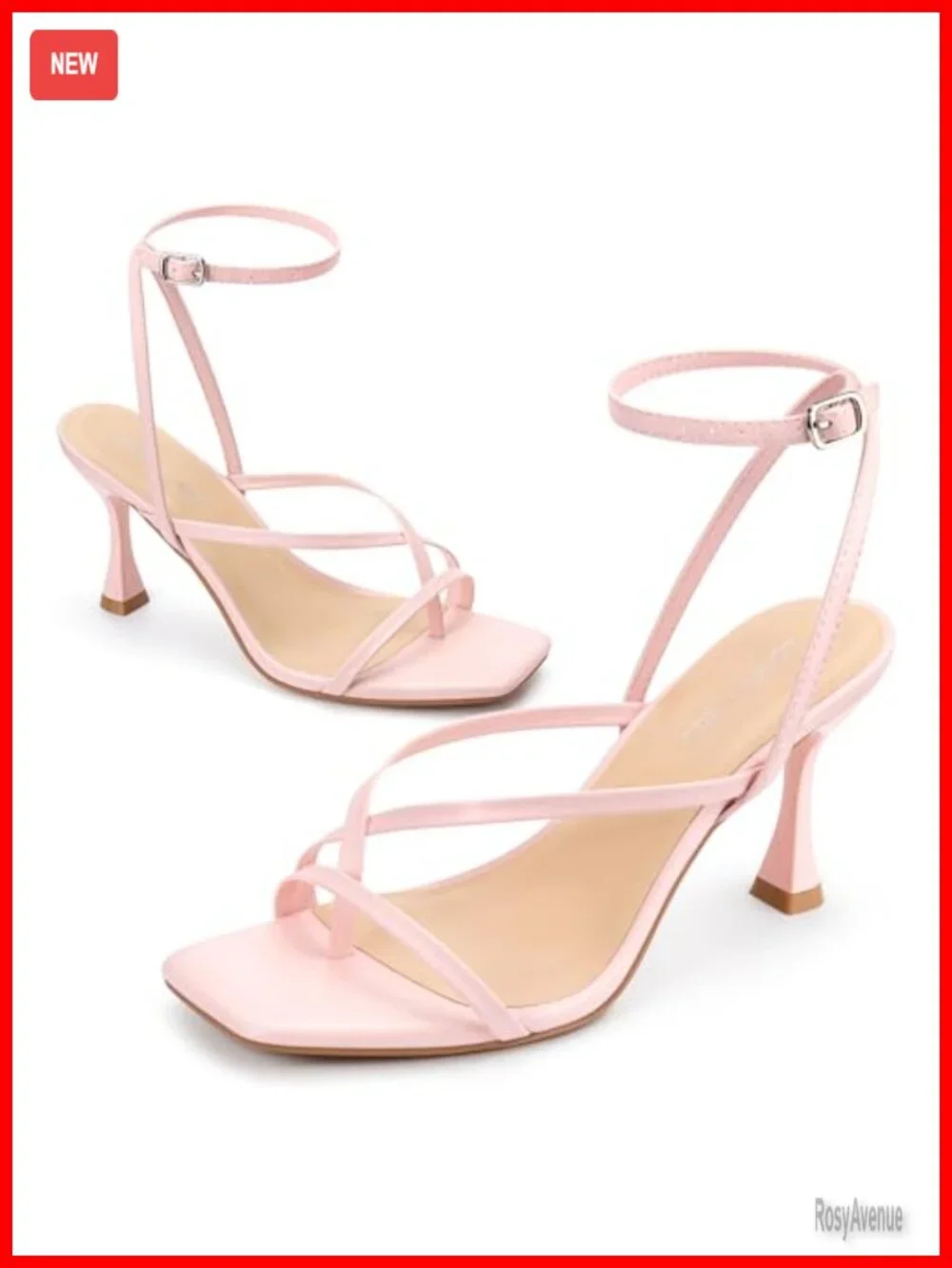 Faux Leather Square Open Toe Kitten Heel Sandals Ankle Strap Slingback Thong